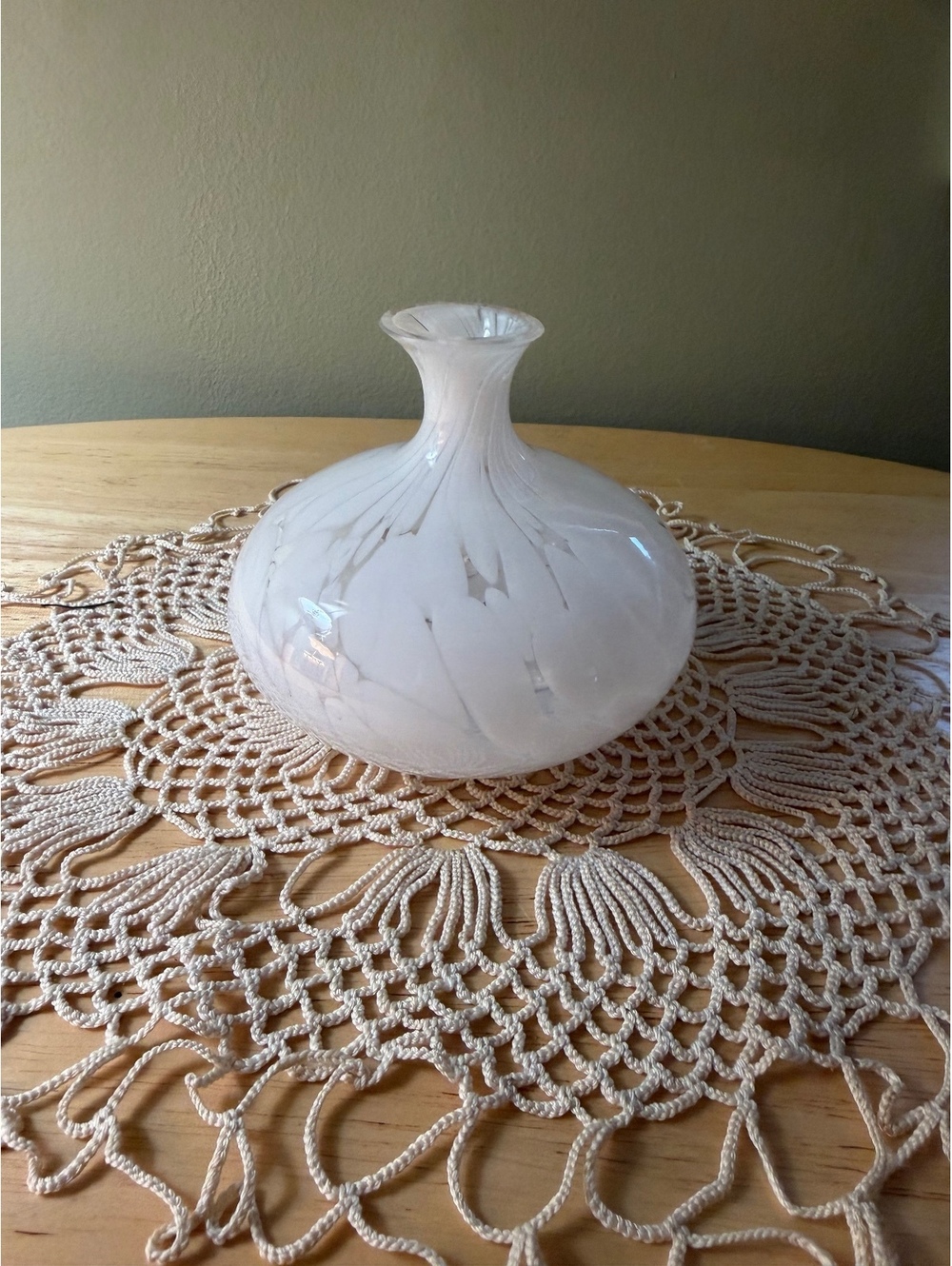 Mid-Century Hand-Blown Decorative Glass Vase with White Swirl Design